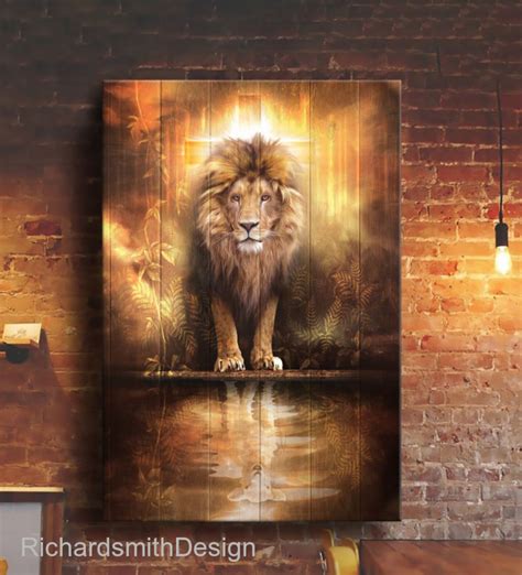 Lion Lamb Cross Canvas Wall Art Christian Canvas Symbols Etsy