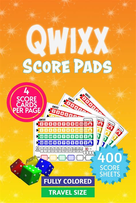 Qwixx Score Pads Small Format Qwixx Dice Game Colored