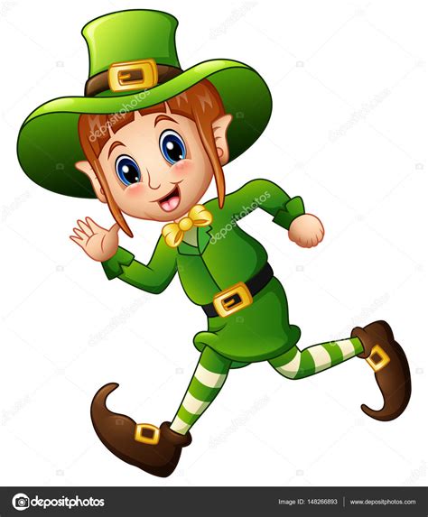 Cute Cartoon Girl Leprechaun Running — Stock Vector