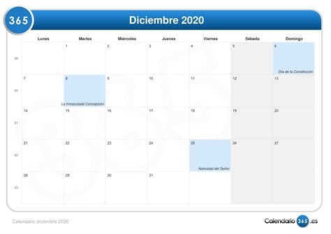 Calendario Diciembre 2020
