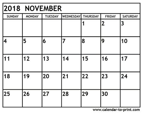 November 2018 Printable Calendar Certificate Letter