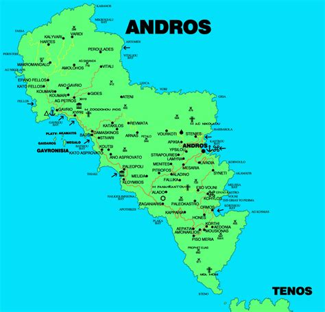 Andros Map Of Andros Island Cyclades Greece