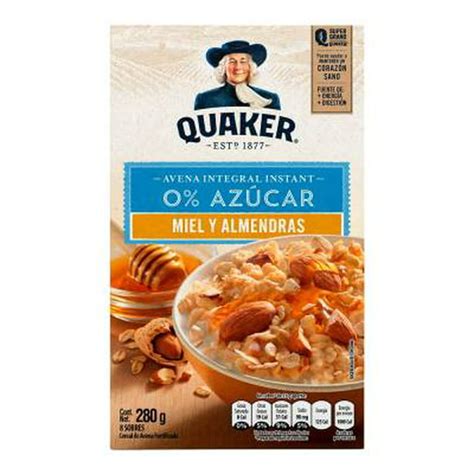 Cereal Quaker Avena Instant Miel Y Almendras 0 Azúcar 280 G Walmart