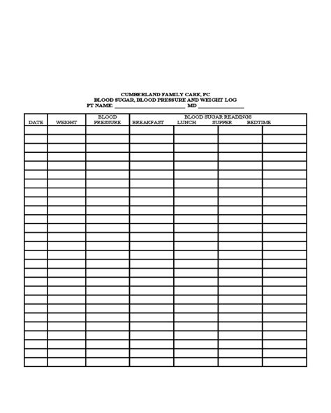 Blood Sugar Blood Pressure And Weight Log Chart Edit Fill Sign