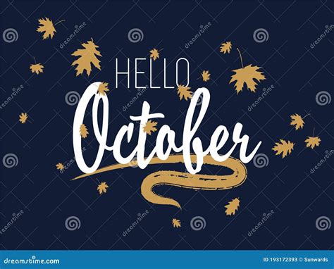 Hello October Autumn Seasonal Calligraphic Banner Vector Design Stock