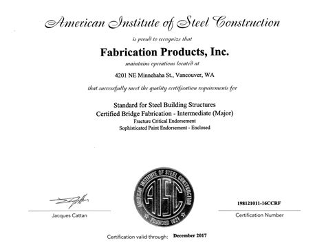 Certifications Fabrication Products Inc
