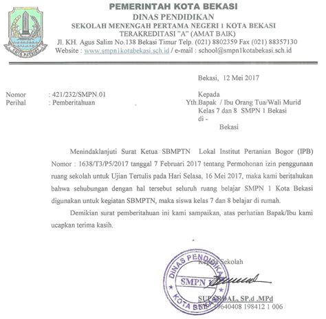Contoh surat dinas sekolah smp. Kop Surat Dinas Pendidikan Kabupaten Bekasi - Contoh Kop Surat