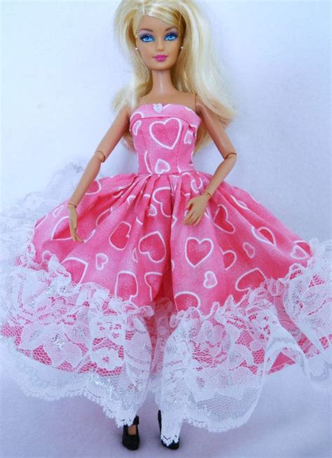 Barbie Dress Barbie Doll Clothes Pink And White Valentine Etsy Barbie Dress Barbie Gowns