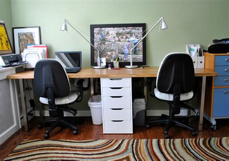 •the front and sides feature reclaimed wood paneling and trim details, while the lower. Rousing and Smart Home office Ideas with 2 Person Desk at ...