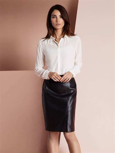 Afbeeldingsresultaat Voor Satin Blouse Leather Pencil Skirt Leather Dresses Leather Skirt