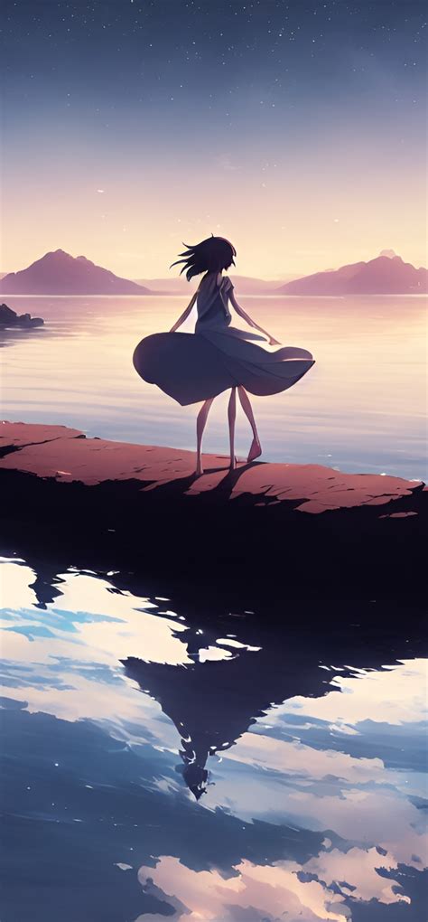 1440x3100 Anime Girl Walking On Water 2023 Ai Art 1440x3100 Resolution