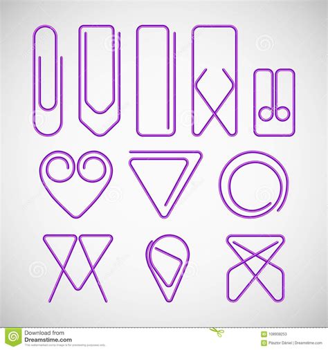 Different Type Of Purple Paper Clips Stock Vector Illustration Of