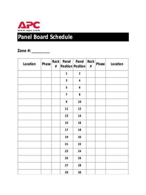 Panel Schedule Template