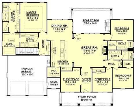 Ranch Plan 2639 Square Feet 4 Bedrooms 3 Bathrooms 041 00117