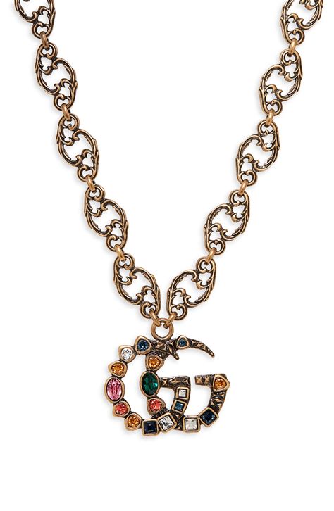 Lyst Gucci Crystal Double G Pendant Necklace In Metallic