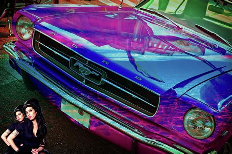 Amy Winehouse And Her Multi Colored 1965 Ford Mustang Painting By Ben