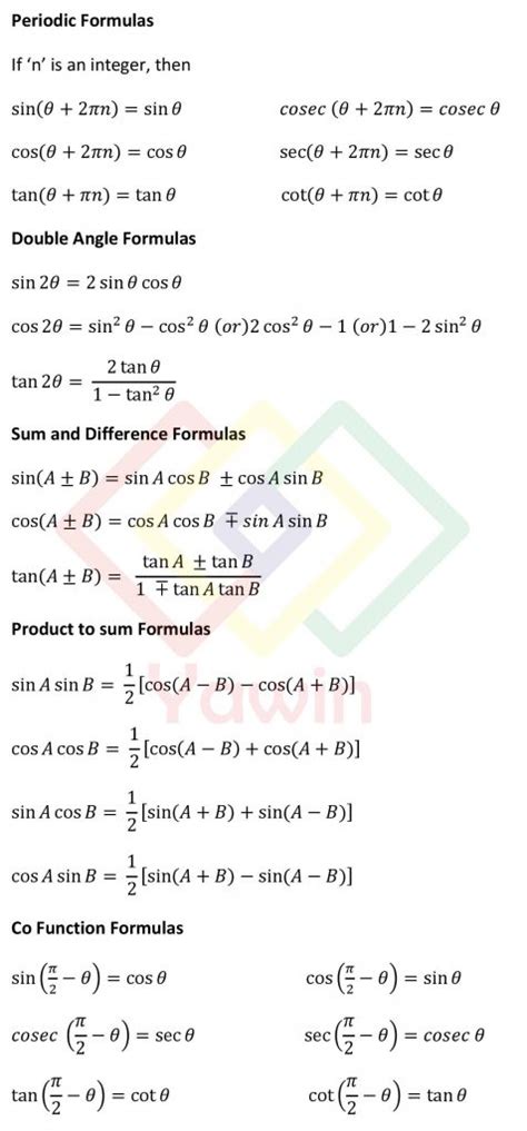 Trigonometry Formula And Identities Yawin