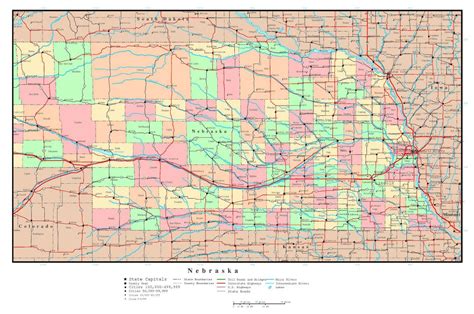 Large Detailed Administrative Map Of Nebraska State With Roads