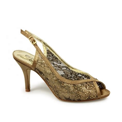 womens ladies open peep toe satin lace lacey slingback bridesmaid shoes bronze ebay