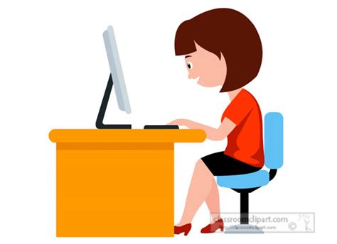 School Clipart Girl Working On Computer Classroom