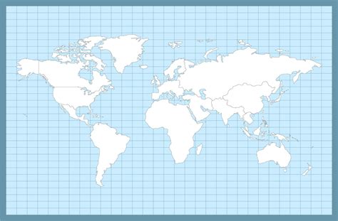 The World Map Is Shown In White On A Light Blue Background With Grids