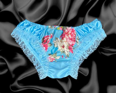 Aqua Blue Floral Satin Frilly Sissy Panties Bikini Knicker Underwear Size 10 20 1797 Picclick
