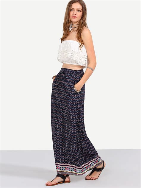 Shop Multicolor Vintage Print Pockets Boho Maxi Skirt Online Shein Offers