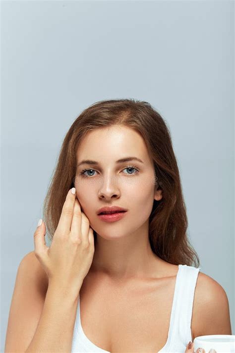 Beauty Woman Facial Care Female Applying Cream Beauty Face Portrait