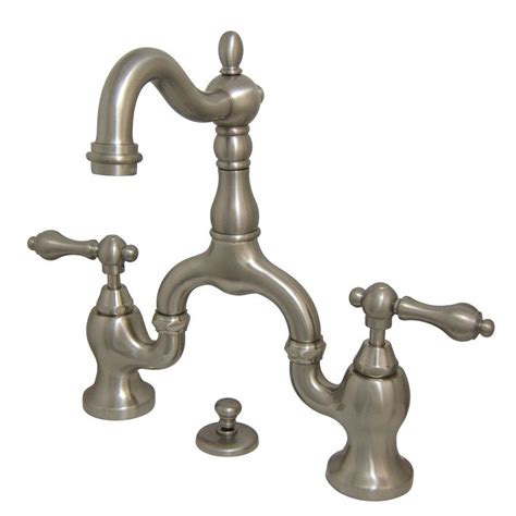 kingston brass victorian 8 in widespread 2 handle high arc bridge bathroom faucet in satin