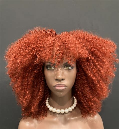 Copper Orange Kinky Curly Bangs Wig