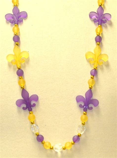 Purple And Gold Frosted Fleur De Lis New Orleans French Bead Necklaces