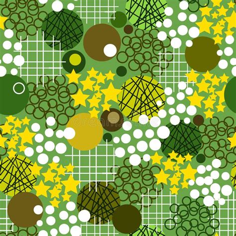 Seamless Geometric Pattern With White Balls And Yellow Stars Vector