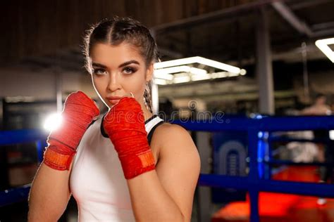 Muscular Woman Boxer Isolated In Gym Stock Photo Image Of Beauty