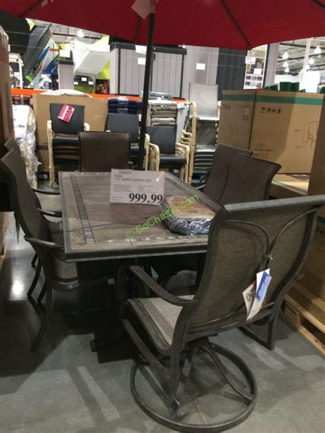 Can be extended to seat 8 people. Agio 7 PC Sling Dining Set - CostcoChaser