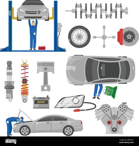 Car Service Decorative Elements Set With Working Mechanics Auto Spare