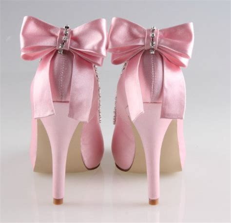 Handmade Soft Pink Bow Crystal Wedding Shoes Party Shoes Prom Peep Toe