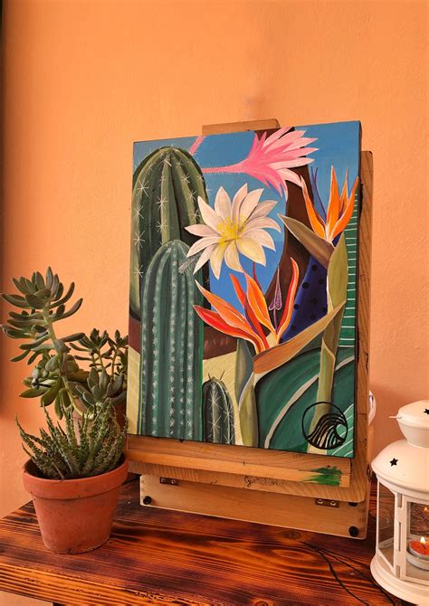 Cactus Painting Acrylic On Canvas Etsy