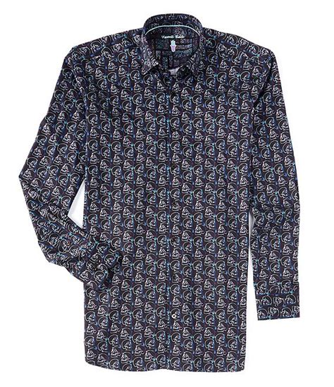 Visconti Big And Tall Hidden Skulls Print Stretch Long Sleeve Woven Shirt Dillards