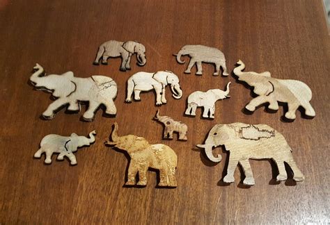 Wooden Elephant Laser Cut Out Solid Wood Engraved Elephants Etsy