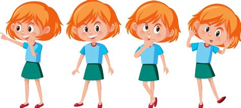 Cartoon Character Of A Girl With Different Poses Vector Art At Vecteezy