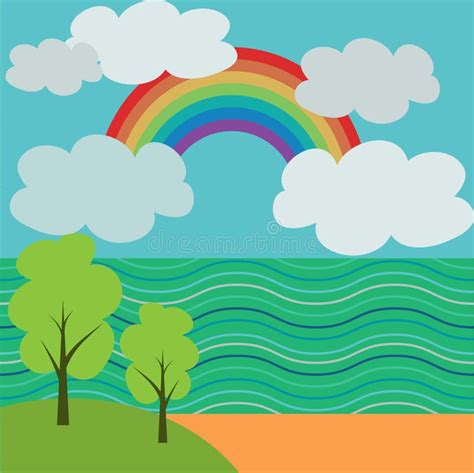 Landscape With Rainbow Stock Vector Illustration Of Wave 40706905