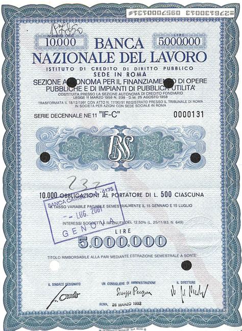 Banca di credito cooperativo di anagni filiale di roma. Banca Nazionale del Lavoro • Titolo finanziario storico ...