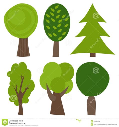 Ensemble D arbres De Dessin Animé Illustration De Vecteur Arbres Verts