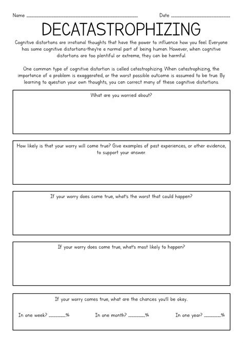 Identifying Cognitive Distortions Worksheet