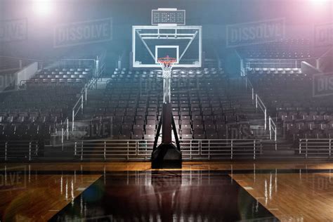 Empty Basketball Arena With Dramatic Lighting View From Free Throw
