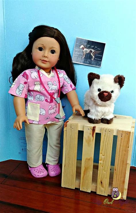 doll vet scrubs pink cat print complete outfit american made to fit your 18 girl doll pink