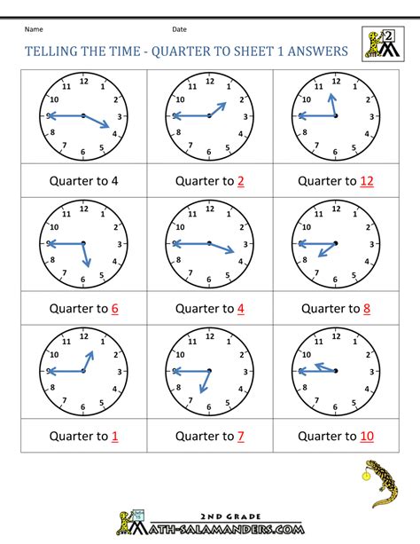 clock worksheets quarter   quarter
