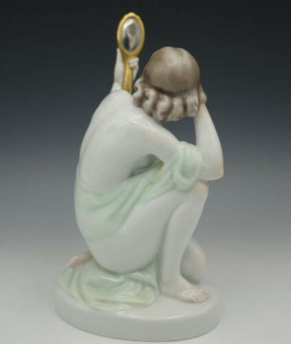 HEREND PORCELAIN ART DECO STYLE GLAMOUR GIRL NUDE FEMALE WITH MIRROR 9