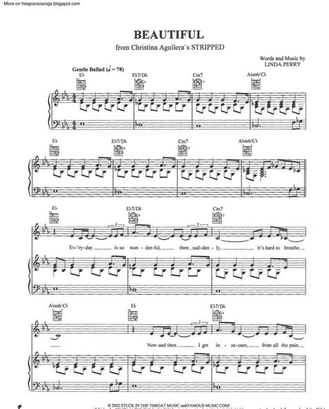 Beautiful Free Sheet Music By Christina Aguilera Pianoshelf
