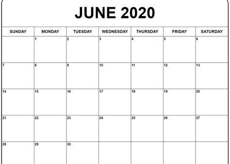 June 2020 Calendar Calendar Template Calendar Word Excel Calendar